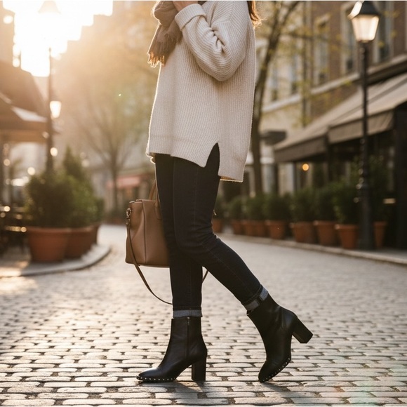 ⭐️ All Saints Inez Black Leather Studded Booties Size EU 37 / US 6.5 - Picture 12 of 15